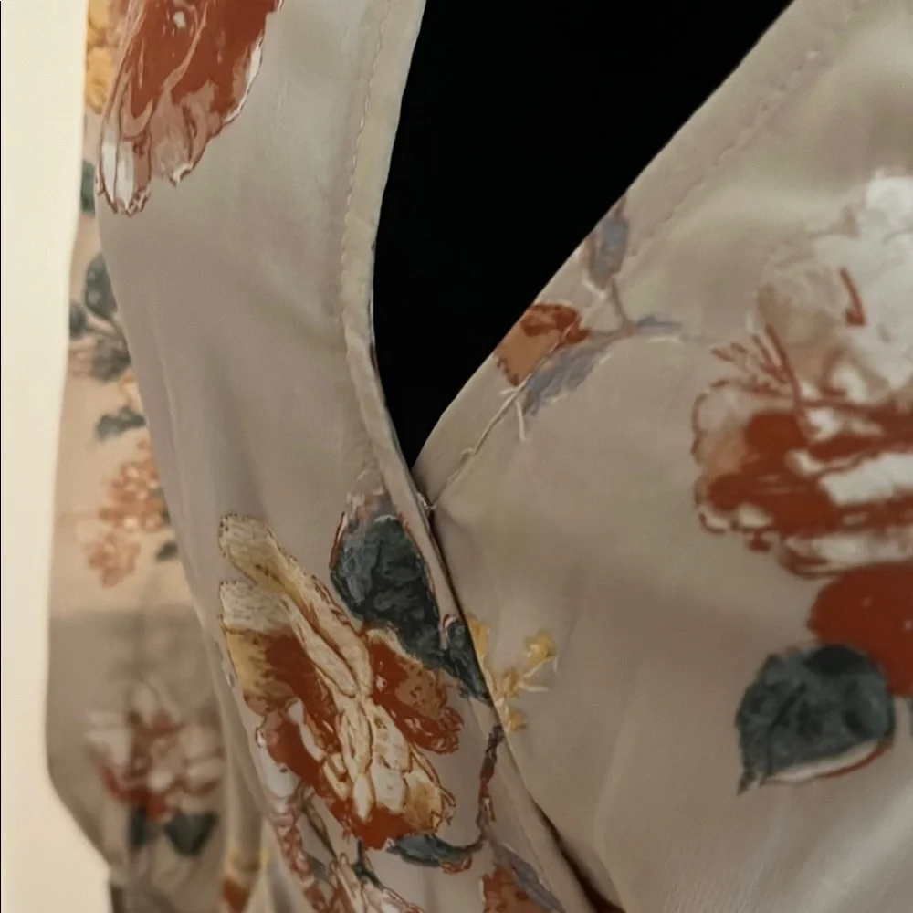 Hudson Gray Beige Floral Wrap Dress NWOTSheer Long Sleeve Tie Waist Size Small